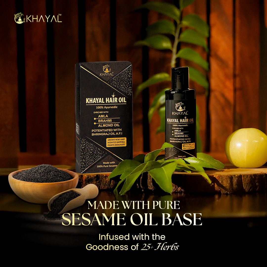Khayal Hair Oil with Pure Sesame Oil Base | For Hair Strength & Scalp Health | 100% Organic | Crafted by Taila Paka Vidhi